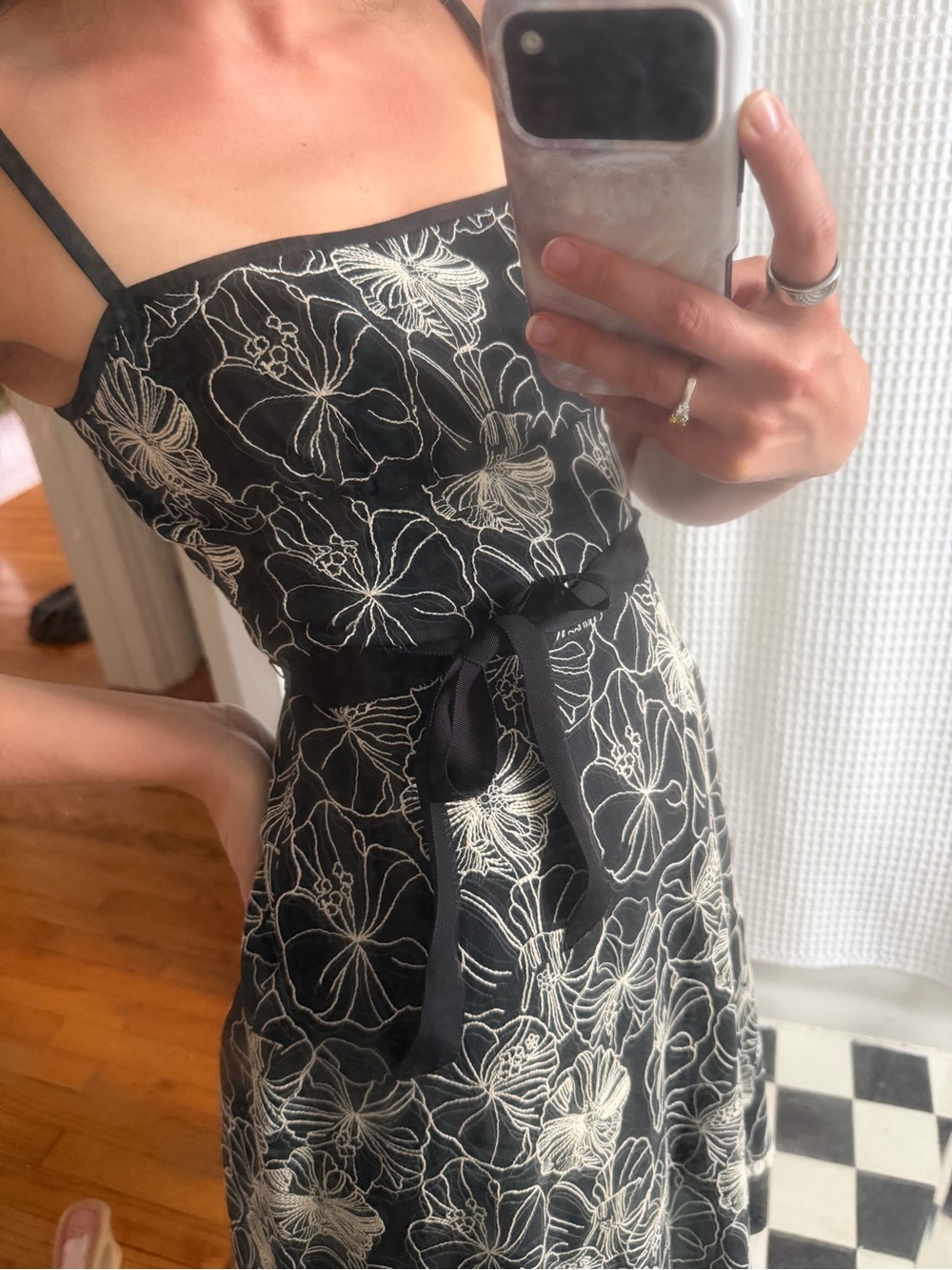 Harold's Black Dress with Cream Floral Embroidery